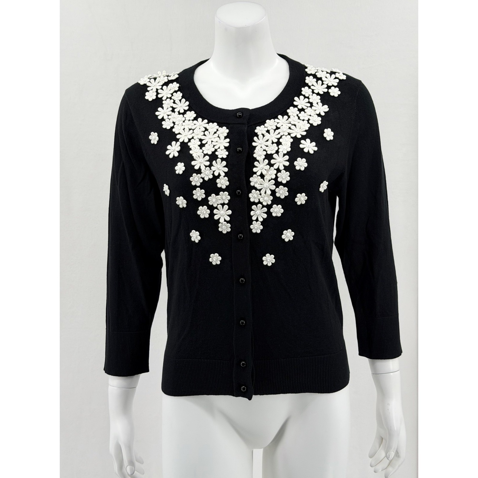 Kate Spade Sweater Womens Black Medium Kati Lace Flower Cardigan Daisies Preppy